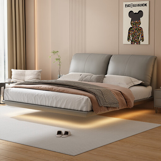München aufgehängtes Bett, Doppelbett 1,8 Meter 2 Meter leichte Luxus -Leder -Hauptschlafzimmer, großes Bett, Hochzeitsbett, Lederbett 681