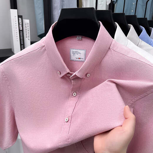 
LAORENTOU pure cotton short-sleeved shirt occupation 2025 summer casual solid color shirt men business formal wear half-sleeved top AN15260 white XL