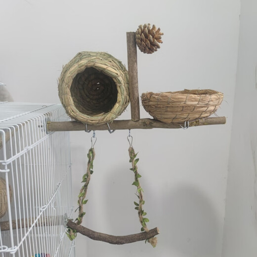 Runhuanian straw bird nest tiger skin black phoenix peony parrot small bird nest breeding box swing stand combination grass nest complete set swing grass nest stand complete set qqcwyzt