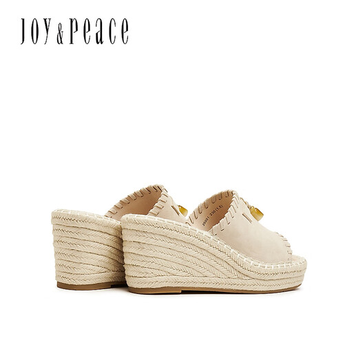 Joy/peace 2025 summer new retro fashionable sheep leather wedge flip flops sandals for women 25051BT5 [pre-sale] apricot color 37