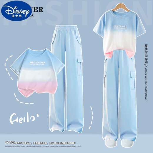 Disney Girls Suit Summer 2025 Nouveau pantalon de travail à manches courtes pour enfants à la mode à la mode en deux pièces en deux pièces 19150 Purple 15265 Couleur d'abricot 120 cm