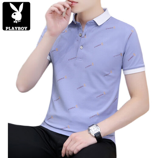 Playboy (Playboy) Été pour hommes à manches courtes Polo Polo Youth Youth Casual Half-Marseved Imprimé T-shirt Men's Coll's Top Top Black Qy679 XL