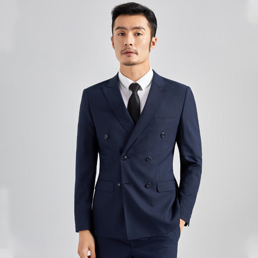HAIPAIHAOYU双排扣西服套装男士修身青年商务正装西装戗驳领职业装微弹力 黑色9902双排扣西服套装 M 170/88A