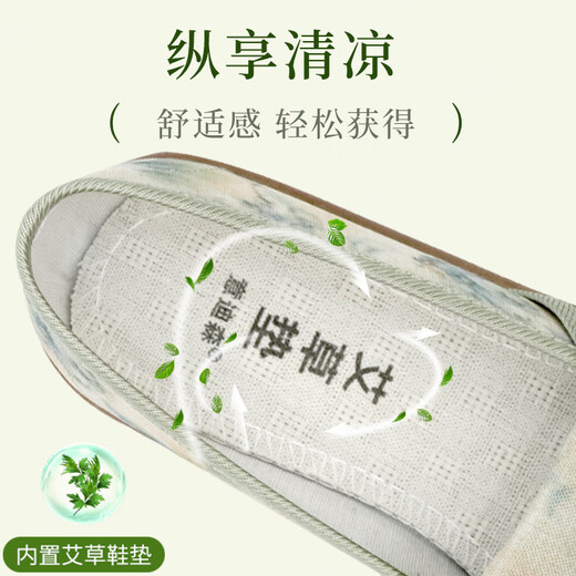 Yidisen 2025 Spring New Old Beijing Chaussures en tissu pour les femmes Polydolile non glissée Broidered Chaussures Lazy People Stomp Flat Chaussures Green 37 (235 mm)