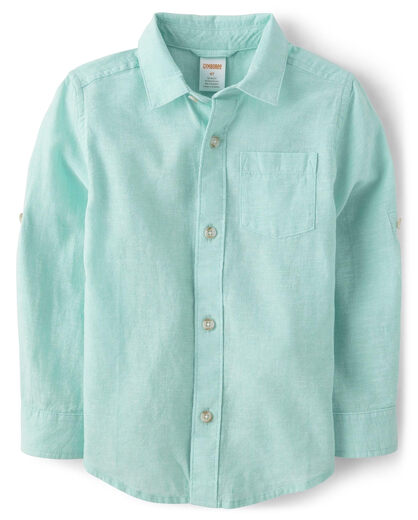 GYMBOReeGymboree Baby Boys and Toddlers Long Sleeve Linen Button-Down Shirt, Sea Kiss, 12 - 18 Months Sea Kiss 12 - 18 Months