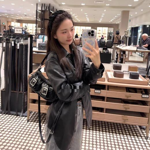 蔻驰（COACH）女士Ashton黑色机车包腋下包斜挎时尚百搭 现货 香布蕾  不退不换