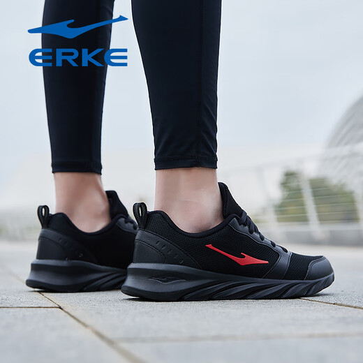 Hongxing Erke Men's Shoes 2025 New Winter Breathable Mesh Sports Shoes Men's Youth Casual Travel Shoes Soft Sole Running Shoes Black/Red (Mesh Four Seasons Style) 3291 43