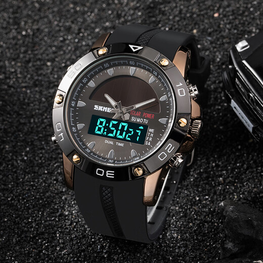 SHISHIMEI Watch Men's Solar Energy Fashion Fashion Fashion Sports Impermeable Natación Doble exhibición Electrónico Luminoso 1049-Negro