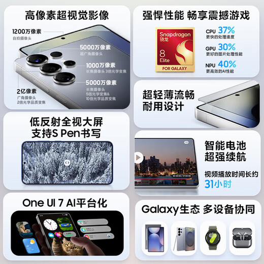 Samsung SAMSUNG Galaxy S25 Ultra National Bank Genuine Super Anthropomorphic AI Assistant 200 Million Pixel AI Photography Translation Phone Gaming Phone Titanium Silver Blue 12+256GB Official Standard