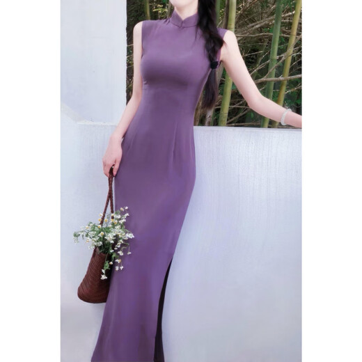 Im neuen chinesischen Stil des europäischen (Yiou) White Purpur modifizierten Cheongsam -Rock