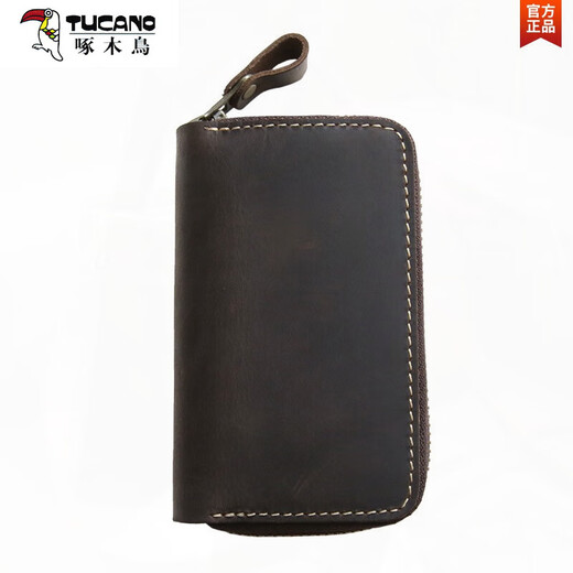 啄木鸟（TUCANO）复古疯马皮钥匙包真皮大容量多功能收纳包头层牛皮男士家用锁匙包 深棕色【疯马皮】
