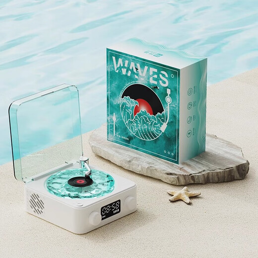 NOOWERE Water Ripple Bluetooth Speaker Listen to the Sea Vinyl Speaker Wireless Record Player Chinese Valentine's Day Birthday Gift KTV Player CD Player Record Player Vinyl Small Steel Cannon Glazed Sea Salt White Listen to the Sea Audio No Specifications