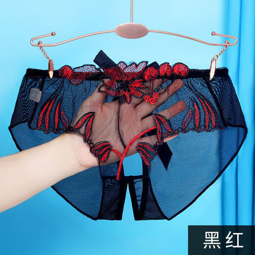 TULX莫代尔情趣开裆胖mm大码开叉内裤女士性感蕾丝刺绣免脱丁字三角裤 838白色+肤色+红色 M
