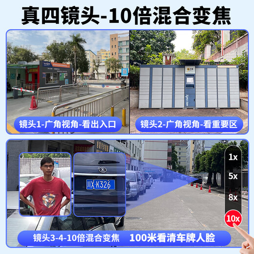 帝防（DIFANG）高清监控摄像头360度无死角户外安防监控器云台全景全彩带夜视 【WiFi版变焦】四摄三画面+人形追踪+停电续航 128G存储卡
