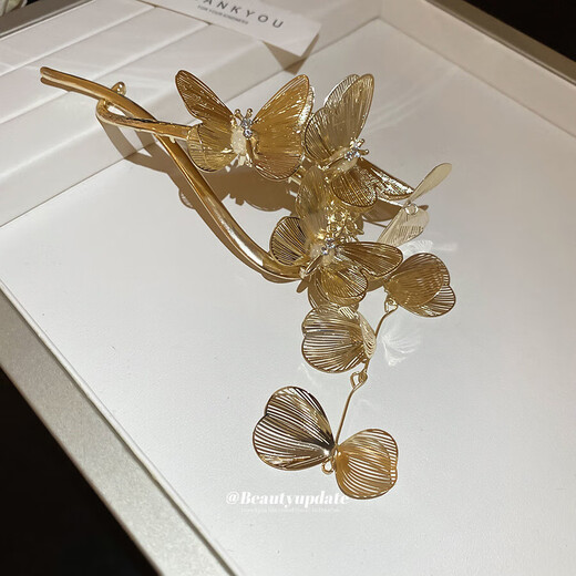Diamond Butterfly Petal Tassel Hairpin New Chinese Style Exquisite Retro Hairpin Light Luxury High-Quality Temperament Hair Accessories Wholesale Hairpin-Gold