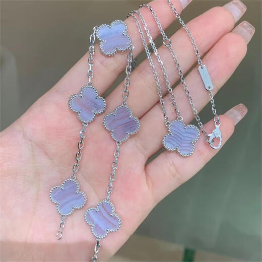 Huaiyin 18K gold five-flowered purple chalcedony bracelet four-leaf clover medium necklace white mother-of-pearl classic clavicle chain for women 18K gold necklace