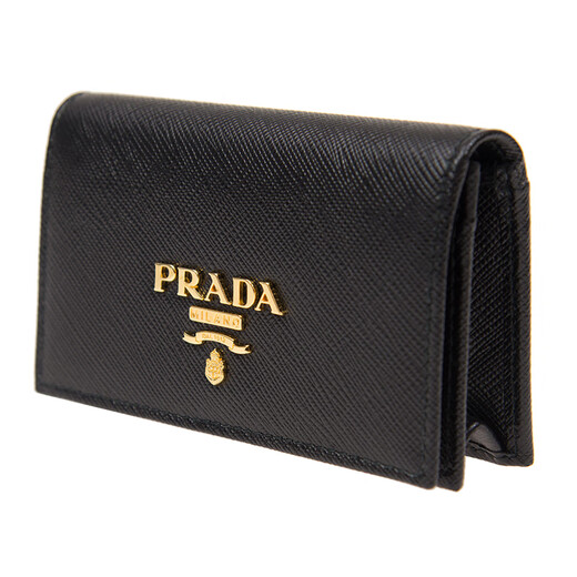 PRADA luxury women's bag women's bag classic metal logo cowhide short wallet black