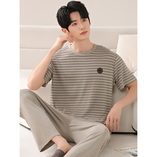 Guanmao Pei Herren Pyjamas Sommer kurzärmelige Hose Modal Thin Green Herren-Stil für Outdoor-Kleidung für Heimbekleidungsanzug plus Größe FDM921 Männerstil 175 L