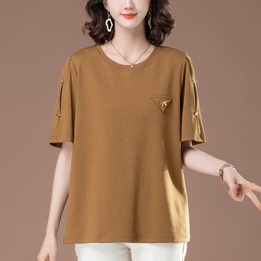
Yalu Middle-aged and Elderly Mother Pure Cotton Short Sleeve T-shirt for Women 2025 New Summer Loose Plus Fat Plus Large Size Middle-aged Black Round Neck Black [KSP-6215] 3XL Suitable for 145-160Jin [Jin equals 0.5 kg]