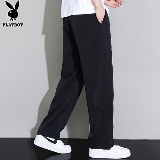 花花公子（PLAYBOY）休闲裤男夏季裤子男士冰丝裤宽松直筒阔腿薄款潮牌运动长裤