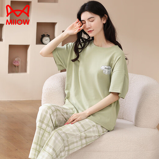 Catman (Miiow) 2025 Nouveau pyjama pour les femmes en coton pur au printemps et en été pantalon à manches courtes pour un coton mince d'été peut être porté à l'extérieur des vêtements maison 684 m