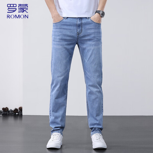 Lomon Jeans Men's Summer's Thin Pright Men's Stants растягивают повседневные мужские брюки Blue 33