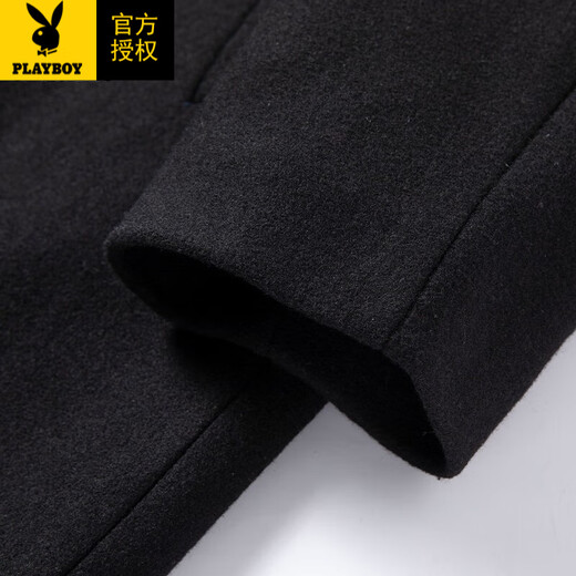 Playboy (PLAYBOY) autumn and winter cotton thickened men's woolen coat mid-length business casual coat windbreaker tops men's black 3XL