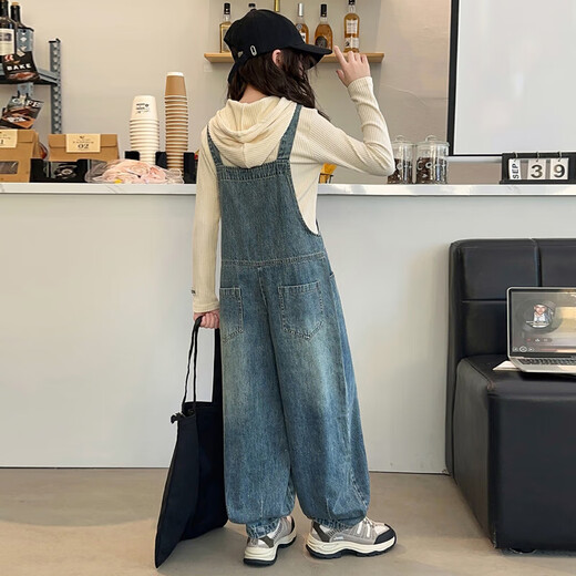 Pushui Fangfang Girls Denim Overalls Set Girls Casual Reißverschluss Hoodie Mode mittelgroße und große Kinder Pit Strip Hoodie 130 Empfohlene Höhe 115-125 cm