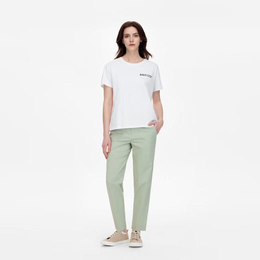 AIGLE Ai Gao Short Sleeve T-shirt Spring and Summer Classic Top Outdoor Casual Fashion Simple Round Neck Pullover Pure Cotton Women Super Bright White AV754 XL (175/96A)