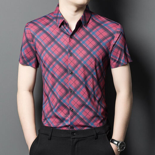 PIERRE CARDIN Middle-aged Dad Contrast Color Plaid Short Sleeve Shirt Men's Trendy Plaid Shirt Casual Half Sleeve Inch Shirt Top 9902 Striped Short Sleeve Yellow Single Size 165/84A Recommended 95-120Jin [Jin equals 0.5 kg]
