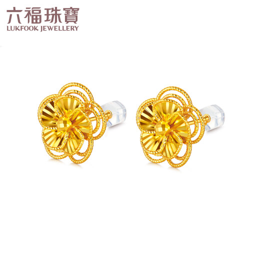 六福珠宝光影金足金桃清花影手工编织黄金耳饰耳钉送礼 计价 027302EA 6.36克(含工费1049元)配黄金硅胶耳堵