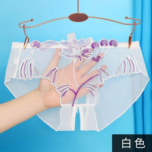 TULX莫代尔情趣开裆胖mm大码开叉内裤女士性感蕾丝刺绣免脱丁字三角裤 838白色+肤色+红色 M