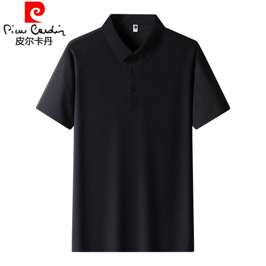 Pier Cardin Summer Seda Seda Camiseta de manga corta para polo para hombres Polo de la solapa para hombres Top de camiseta de color sólido de color sólido a media manga de alta altura 12357 Negro [Seda de seda de hielo de manga corta] 3xl