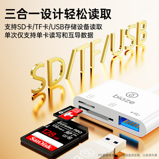 
Biyaz Apple otg adapter card reader Lightning to SD/TF card/memory card USB external USB disk mouse card reader three-in-one converter OTG adapter