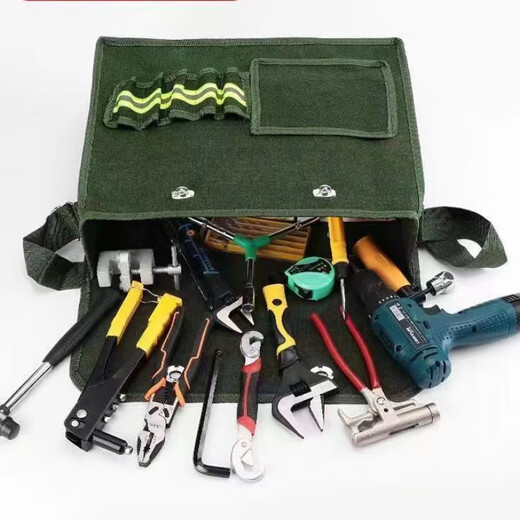 Laiji canvas tool bag thickened wear-resistant bricklayer storage bag construction site carpentry crossbody large capacity electrician multi-layer tool bag extra large water cup pocket compartment 45-35-14.5