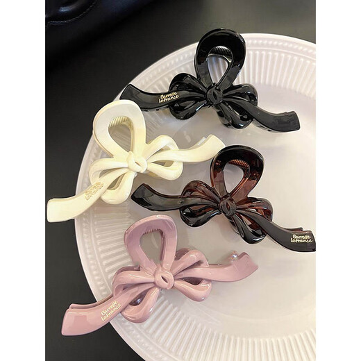 Bai Shilin Bow Clip Headwear Women's High-End Large Hair Volume Shark Clip 2025 New Summer Hair Clip for the Back of the Head Leather Pink