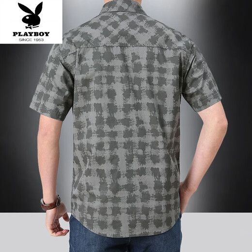Playboy (Playboy) Sommer mittleren Alters und älteren Kurzärärmelen-Hemds Pure Cotton Lose Lose großer Daddys Plaid-Doppel-Taschenarbeit Top Tief Khaki 5009 5xl