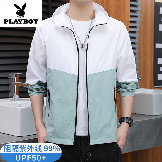 Playboy brand quick-drying sun protection clothes men's 2025 new summer jacket UV breathable fishing clothes work top 9901 bean green thin M [Suggested 100-115Jin [Jin equals 0.5 kg]]