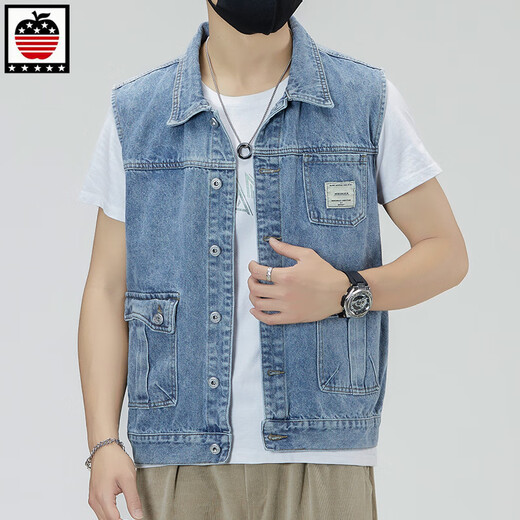 Aemape Apple Light Color 2025 NEUE DENIM VEST MÄNNER LOSS LOSS GROSSE RETRO EEGEVEVEVEVEVEVEVEVEVEVEVEVEVEVEVEVEVEVEVEVEVEVEVEVEVEVEVEVEVEVEERESS HOSS-CLIP WOWEWEY Trendy Markenjacke Männer 6232# Light Blue XL (vorgeschlagen 145-160jin [Jin gleich 0,5 kg])