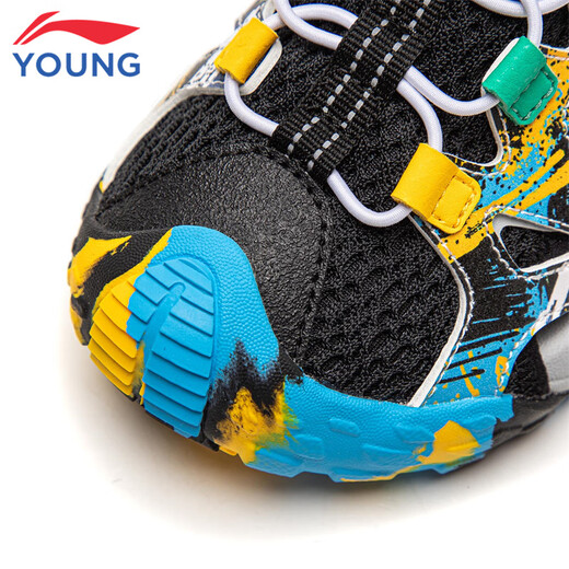 Li Ning (LI-NING) children's shoes, children's sports sandals, summer style, men's and women's, fashionable, versatile mesh breathable Velcro trendy sports shoes, black/space-time blue/standard white 30-3 28