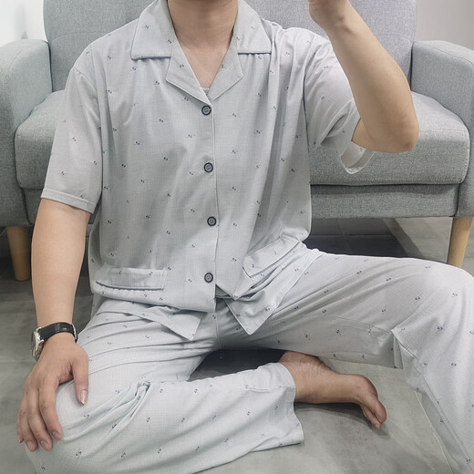曼森雪莲特大码300斤睡衣男士夏季短袖家居服套宽松凉快加大肥佬200斤 1697深灰 丝光爽棉 4XL 【建议180斤-230斤】