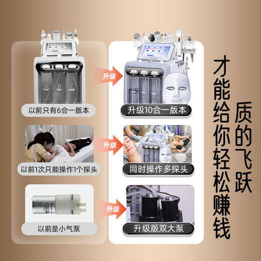 Small Bubble Beauty Instrument Cleaner Beauty Salon Special Second Generation Hydrogen Oxygen Bubble Instrument Cleansing Facial Blackheads Instrument High-Quality Large Double Pump Gray 6-in-1 + Cart