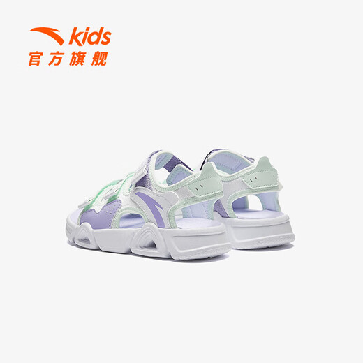 ANTA Children's Sandals Girls' Shoes Kids 2026 Summer New Arrival Velcro Outdoor Arch Open Toe Beach Shoes Anti-Slip ANTA White/Fresh Purple-1 32