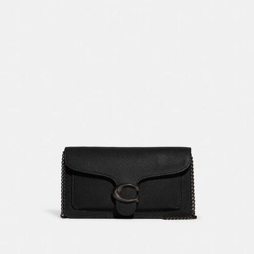 蔻驰（COACH）时尚女士手拿包 精致皮革与经典帆布三隔层设计 Pewter/Black