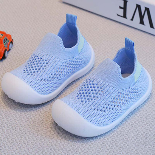 Otter Hui Frühling und Sommer Neue Kinder atmungsable fliegende Netzschuhe Baby Anti -Crash -Weiche Sohle Kleinkindschuhe Jungen und Mädchen Süßigkeiten Farbe Freizeitschuhe Hellblau - Größe 17 Einzelschicht 17 innere Länge 13,5 cm