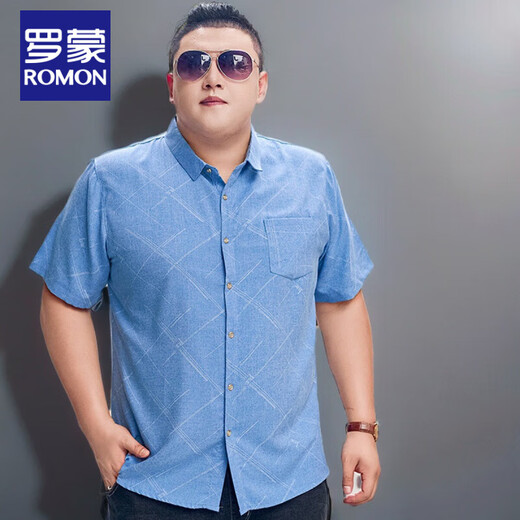 
Romon short-sleeved large-size shirt for men plus fat plus large-size men's cotton shirt loose thin printed large-size men's half-sleeved fat man 5155 gray red 2XL (recommended 140-155Jin [Jin equals 0.5 kg])