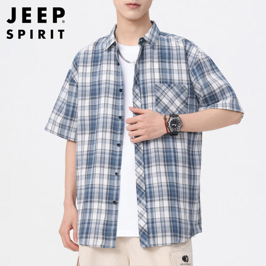 JEEP SPIRIT吉普衬衫男短袖夏季休闲格子衬衣男士外套男装凉感上衣服高端半袖