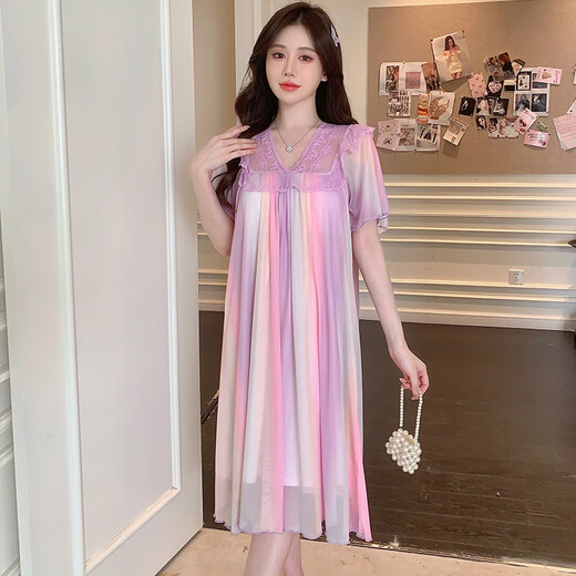 Hualin Fashion Palace Style Modal Mesh Chien de nuit avec poitrine Princesse Princesse Sexy Home Clothes 3923 avec poitrine 185 xxl