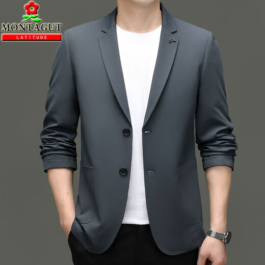 Mengtejiao Spring Men's Suit's Business Casual Fin Single Single Western Coréen Mulberry Mulberry Silk Suit Veste Navy Blue M 170 Taille