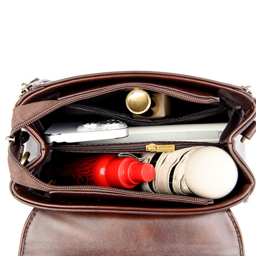 Kangaroo Cara Bag Women's Bag Women's 2025 Autumn and Winter New Middle-aged Women's Bag Mom Bag Crossbody Small Bag Genuine Leather Shoulder Bag Brown (Hand Bag + Card Holder + Gift Box)